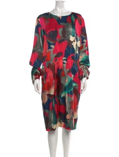 Pre-owned St John Silk Midi Length Dress In Red
