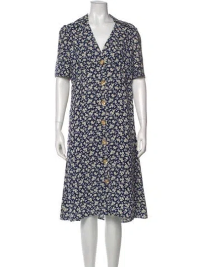 Pre-owned St John Silk Midi Length Dress W/ Tags In Blue