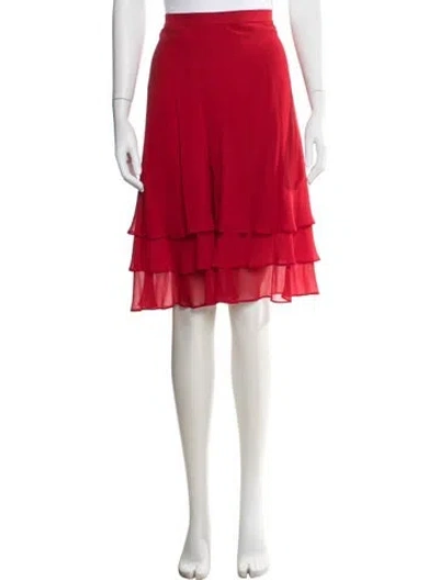 Pre-owned St John Silk Midi Length Skirt In Red