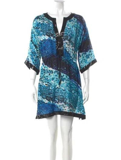 Pre-owned St John Silk Mini Dress In Blue