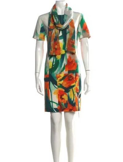 Pre-owned St John Silk Mini Dress In Green