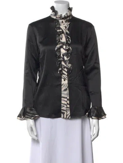 Pre-owned St John Silk Mock Neck Blouse In Black