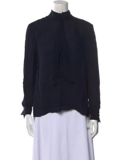 Pre-owned St John Silk Mock Neck Blouse In Black