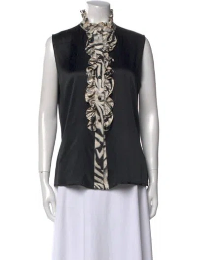 Pre-owned St John Silk Mock Neck Blouse In Black