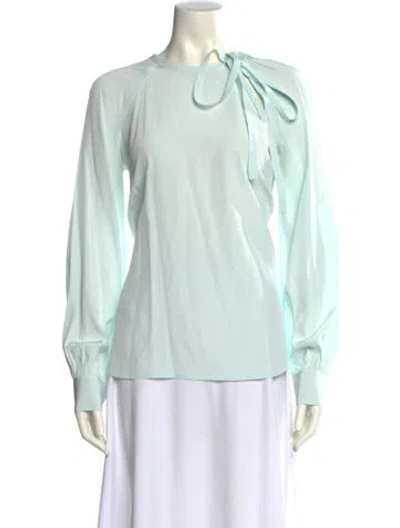 Pre-owned St John Silk Mock Neck Blouse In Blue