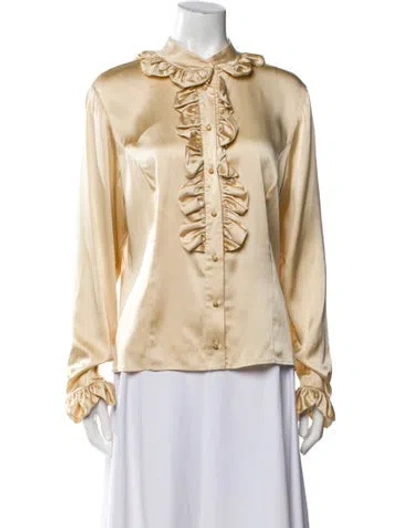 Pre-owned St John Silk Mock Neck Blouse In Gold
