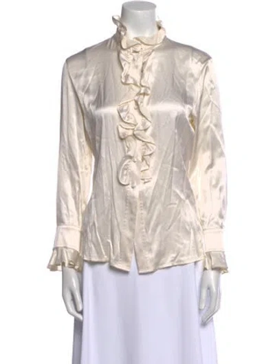 Pre-owned St John Silk Mock Neck Blouse In Neutral