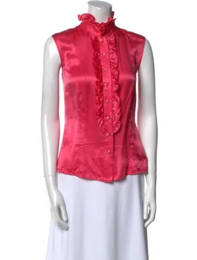 Pre-owned St John Silk Mock Neck Blouse In Pink