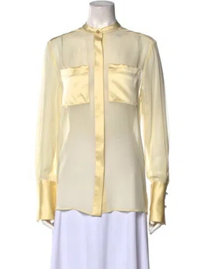 Pre-owned St John Silk Mock Neck Blouse In Yellow