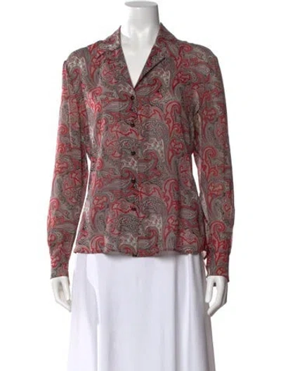 Pre-owned St John Silk Paisley Print Button-up Top In Red