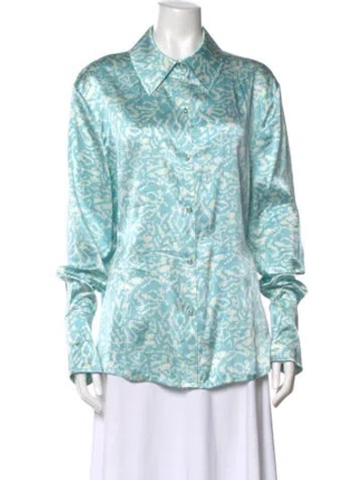 Pre-owned St John Silk Patterned Blouse In Blue