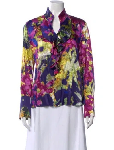 Pre-owned St John Silk Patterned Blouse In Blue