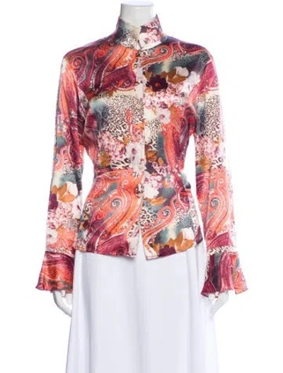 Pre-owned St John Silk Patterned Blouse In Multi