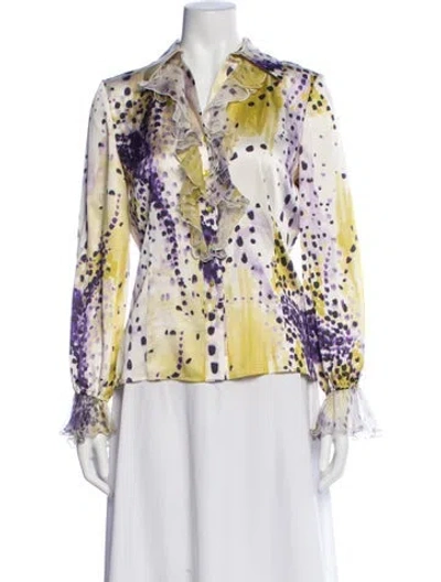 Pre-owned St John Silk Patterned Blouse In Yellow