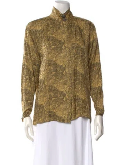 Pre-owned St John Silk Patterned Blouse In Yellow