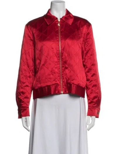 Pre-owned St John Silk Patterned Bomber Jacket In Red