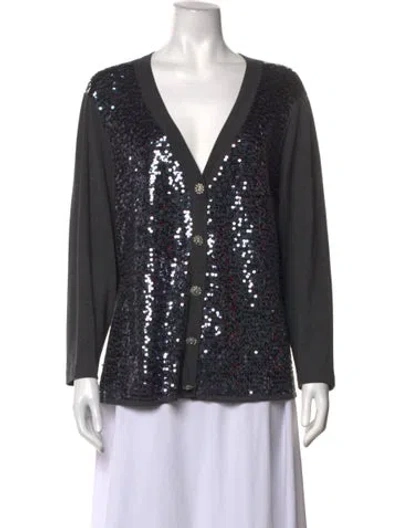 Pre-owned St John Silk Patterned Sweater In Grey
