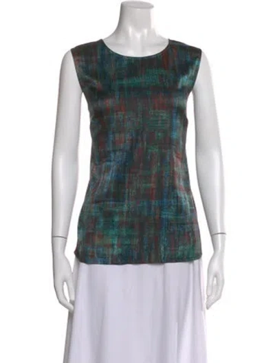 Pre-owned St John Silk Patterned Top In Blue
