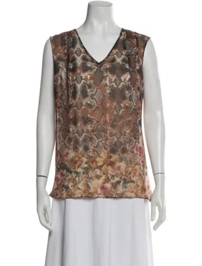 Pre-owned St John Silk Patterned Top In Neutral