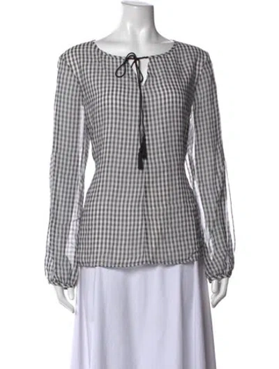 Pre-owned St John Silk Plaid Print Blouse In Blue/white
