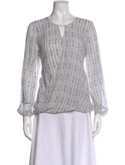 Pre-owned St John Silk Plaid Print Blouse In Neutral