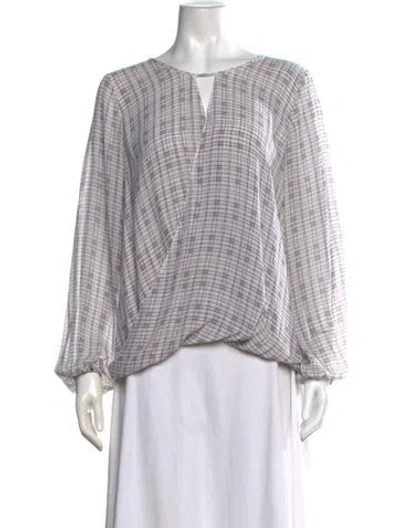 Pre-owned St John Silk Plaid Print Blouse In Neutrals