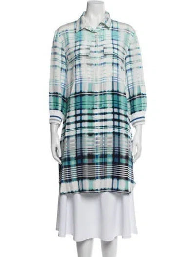Pre-owned St John Silk Plaid Print Nightgown In Blue