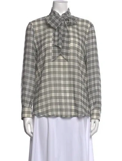 Pre-owned St John Silk Plaid Print Top In Neutral