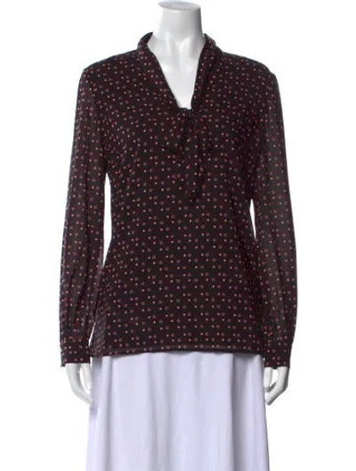 Pre-owned St John Silk Polka Dot Print Blouse In Black