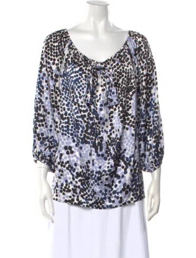 Pre-owned St John Silk Polka Dot Print Blouse In Blue