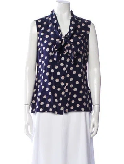 Pre-owned St John Silk Polka Dot Print Blouse In Blue