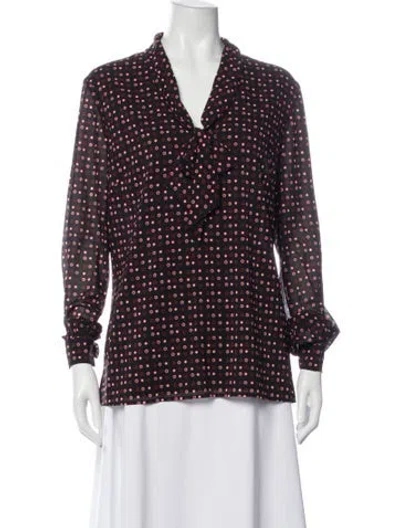 Pre-owned St John Silk Polka Dot Print Blouse In Brown