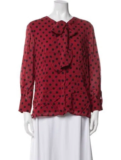Pre-owned St John Silk Polka Dot Print Blouse In Red