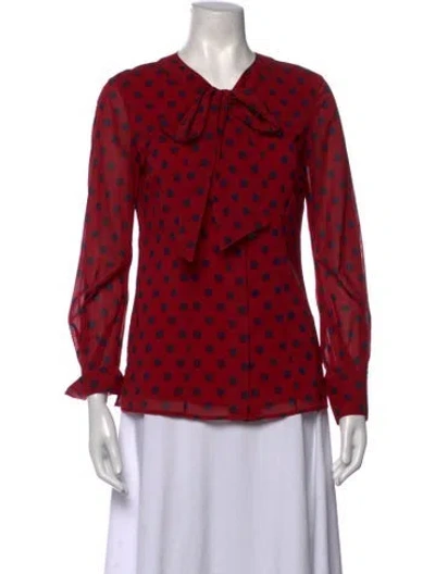 Pre-owned St John Silk Polka Dot Print Blouse In Red