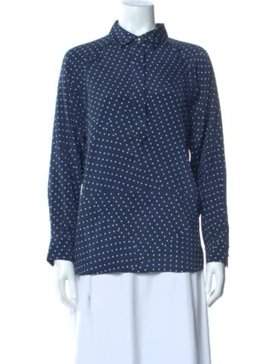 Pre-owned St John Silk Polka Dot Print Blouse W/ Tags In Blue