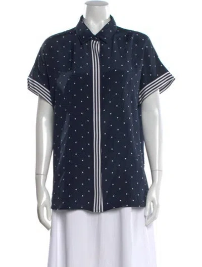 Pre-owned St John Silk Polka Dot Print Button-up Top In Blue
