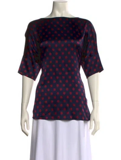Pre-owned St John Silk Polka Dot Print Top In Blue