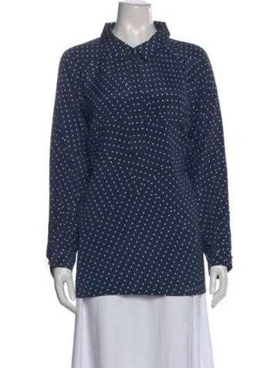 Pre-owned St John Silk Polka Dot Print Top In Blue