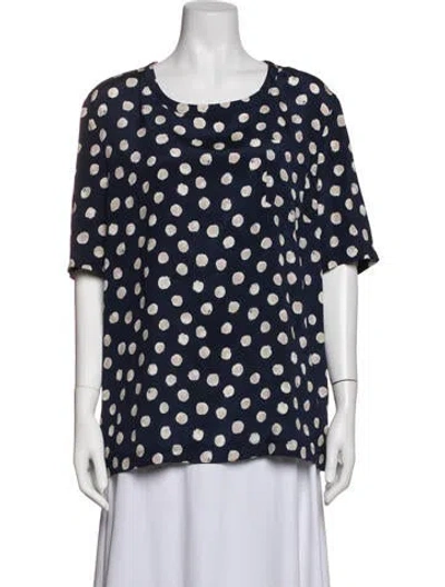 Pre-owned St John Silk Polka Dot Print Top W/ Tags In Blue