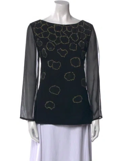 Pre-owned St John Silk Printed Blouse In Black