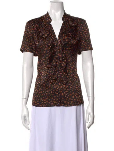 Pre-owned St John Silk Printed Blouse In Black
