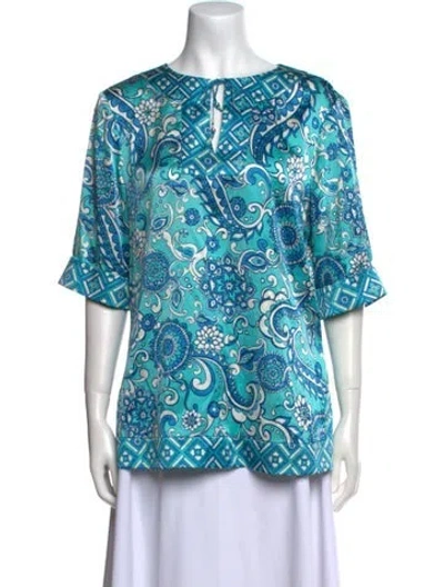 Pre-owned St John Silk Printed Blouse In Blue