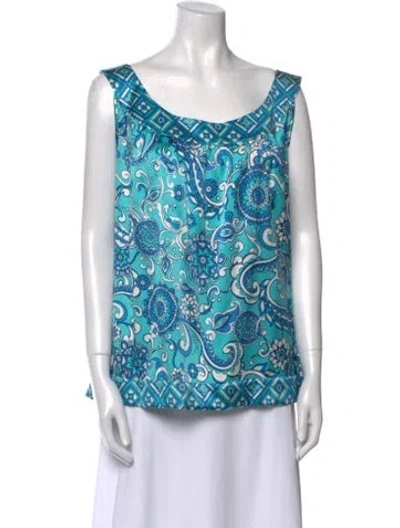 Pre-owned St John Silk Printed Blouse In Blue