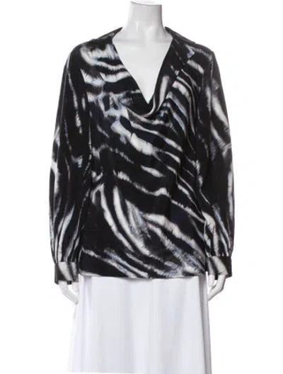 Pre-owned St John Silk Printed Blouse In Blue