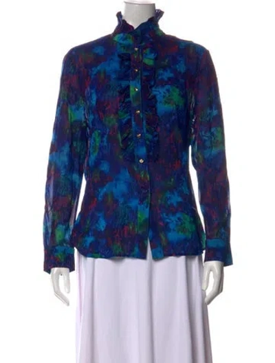 Pre-owned St John Silk Printed Blouse In Blue