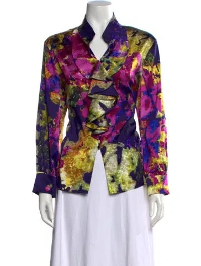 Pre-owned St John Silk Printed Blouse In Blue