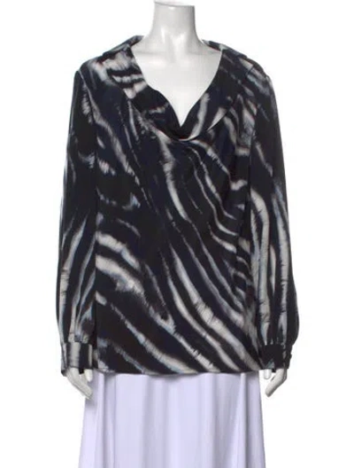 Pre-owned St John Silk Printed Blouse In Blue