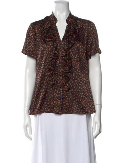 Pre-owned St John Silk Printed Blouse In Brown