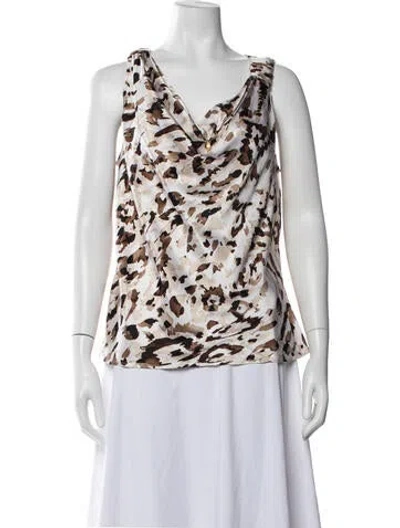 Pre-owned St John Silk Printed Blouse In Brown