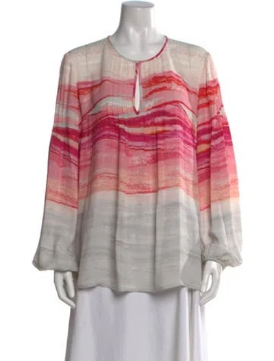 Pre-owned St John Silk Printed Blouse In Gray